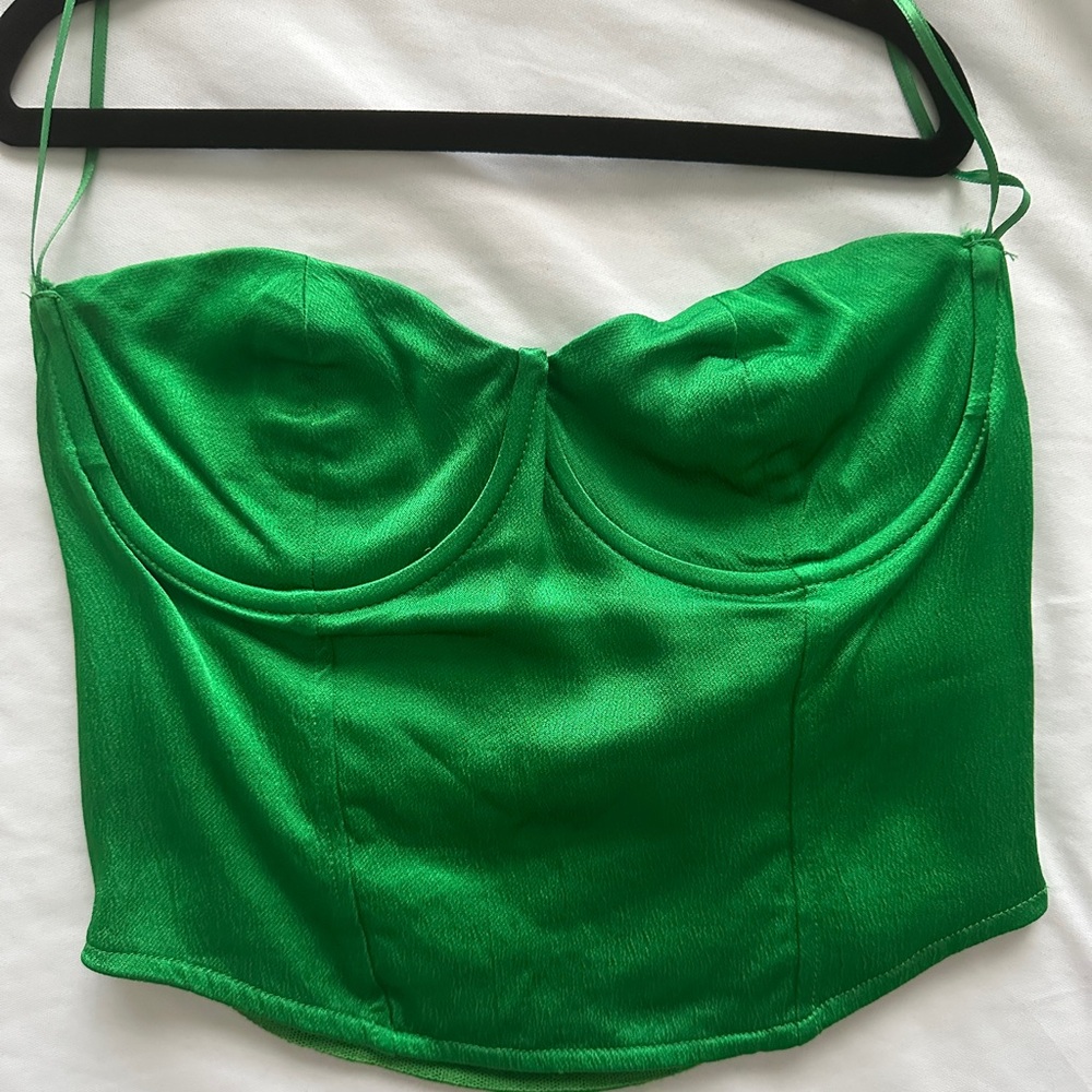 Satin effect corset top green ZARA